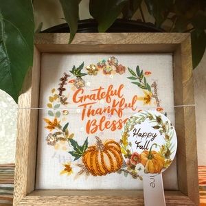 Noor-e-Noire Beaded “Grateful Thankful Blessed” Fall Wood Framed Picture